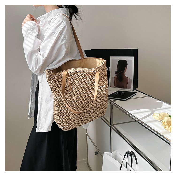 Women's Straw Solid Color Vacation Streetwear Square Zipper Beach Bag display picture 8