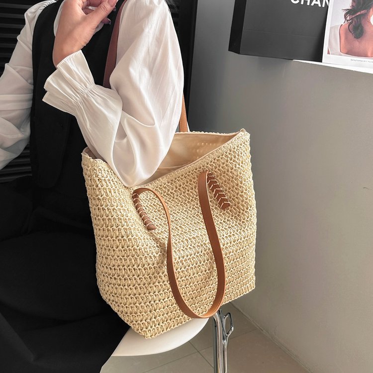 Women's Straw Solid Color Vacation Streetwear Square Zipper Beach Bag display picture 7