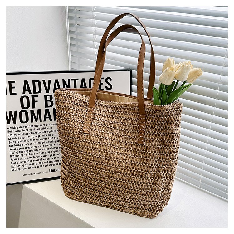 Women's Straw Solid Color Vacation Streetwear Square Zipper Beach Bag display picture 4