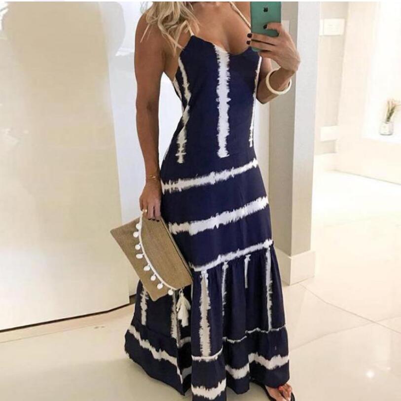 Women's A-line Skirt Casual Bohemian U Neck Printing Sleeveless Solid Color Maxi Long Dress Travel Daily display picture 2