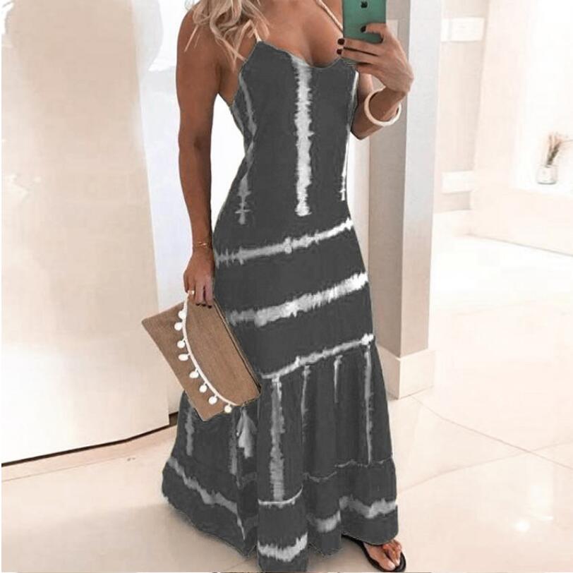Women's A-line Skirt Casual Bohemian U Neck Printing Sleeveless Solid Color Maxi Long Dress Travel Daily display picture 1