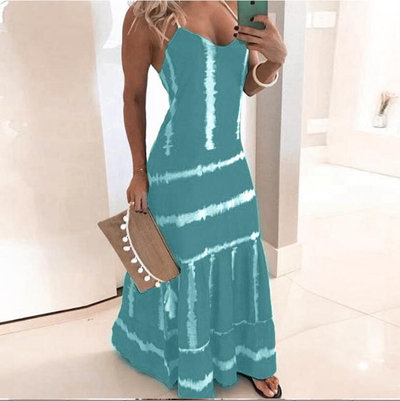 Women's A-line Skirt Casual Bohemian U Neck Printing Sleeveless Solid Color Maxi Long Dress Travel Daily display picture 5