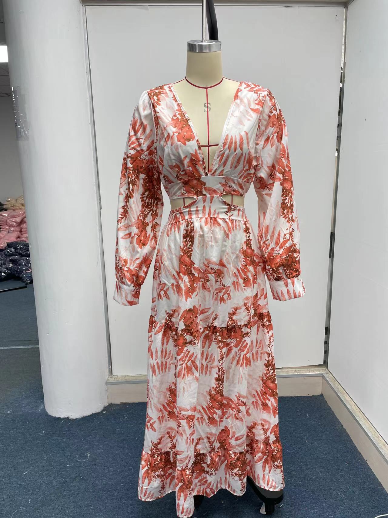 Women's A-line Skirt Elegant V Neck Printing Long Sleeve Printing Maxi Long Dress Daily display picture 11