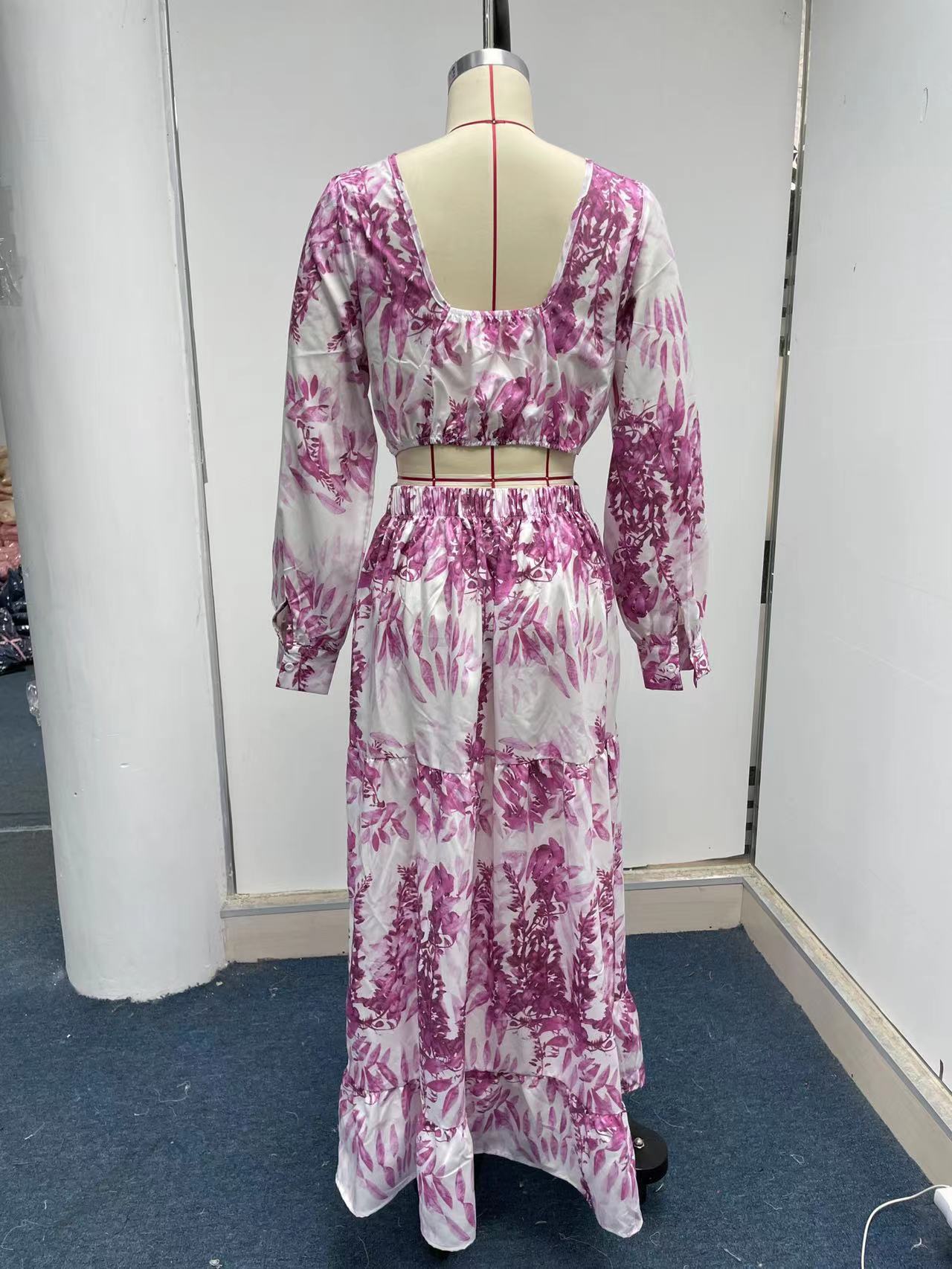 Women's A-line Skirt Elegant V Neck Printing Long Sleeve Printing Maxi Long Dress Daily display picture 21