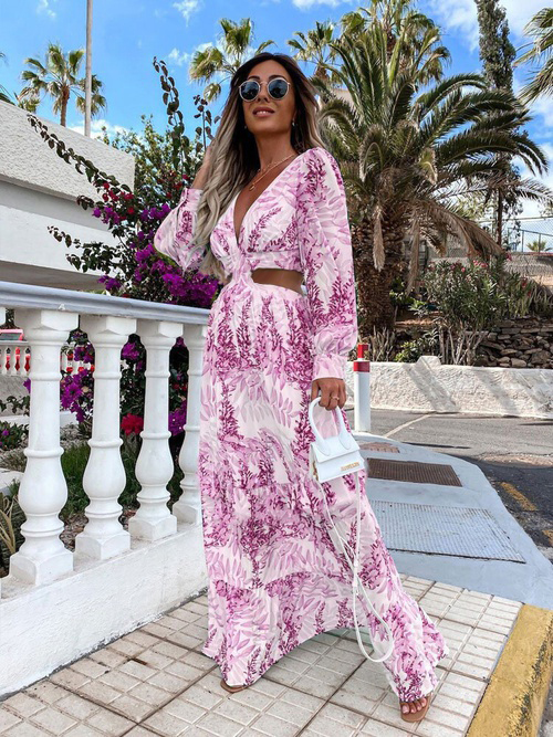 Women's A-line Skirt Elegant V Neck Printing Long Sleeve Printing Maxi Long Dress Daily display picture 6