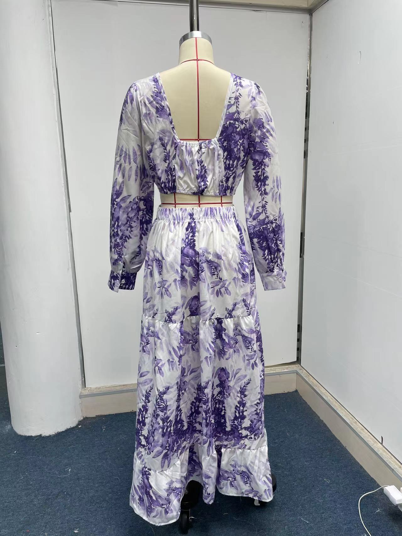 Women's A-line Skirt Elegant V Neck Printing Long Sleeve Printing Maxi Long Dress Daily display picture 23