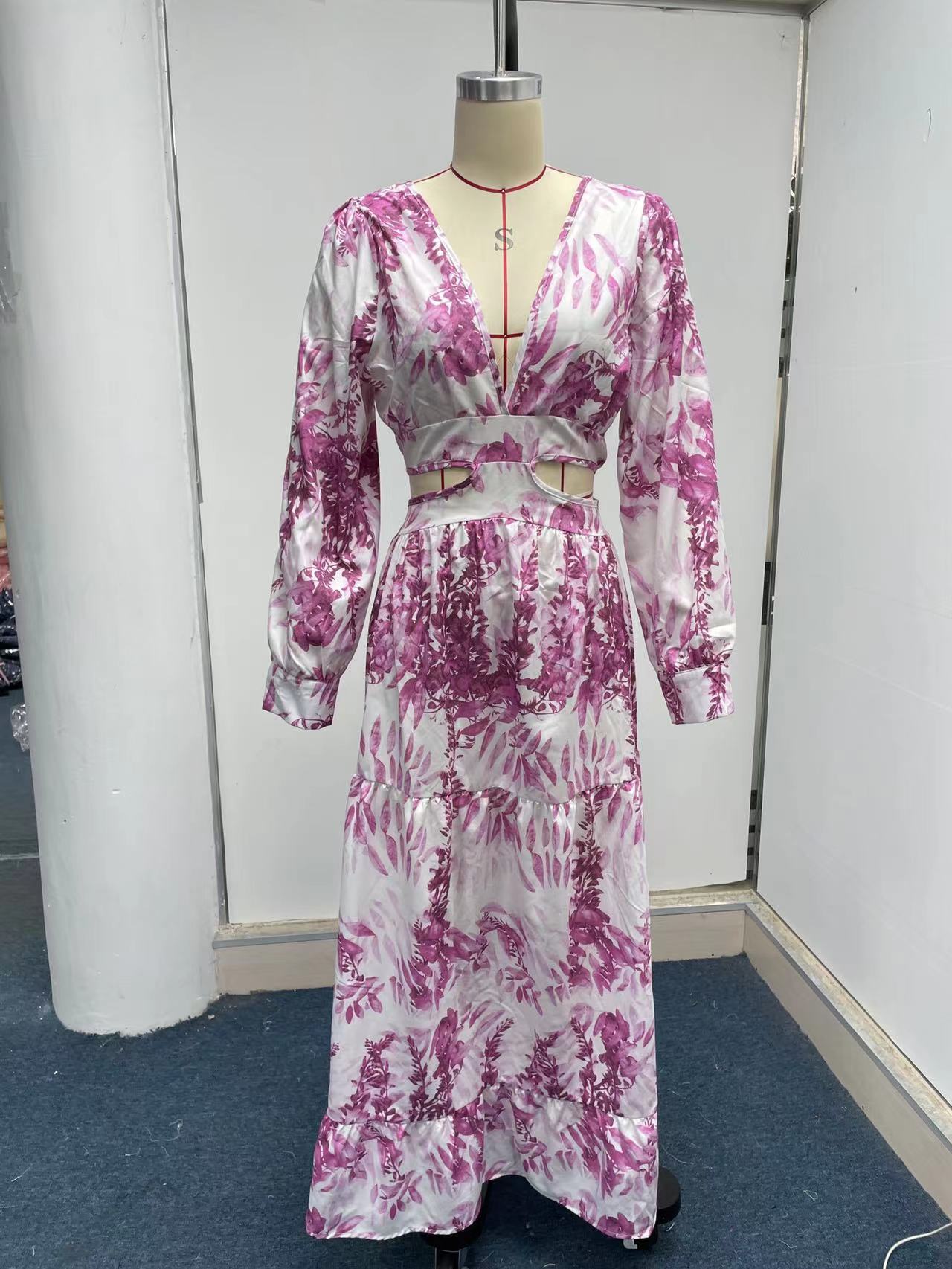 Women's A-line Skirt Elegant V Neck Printing Long Sleeve Printing Maxi Long Dress Daily display picture 19
