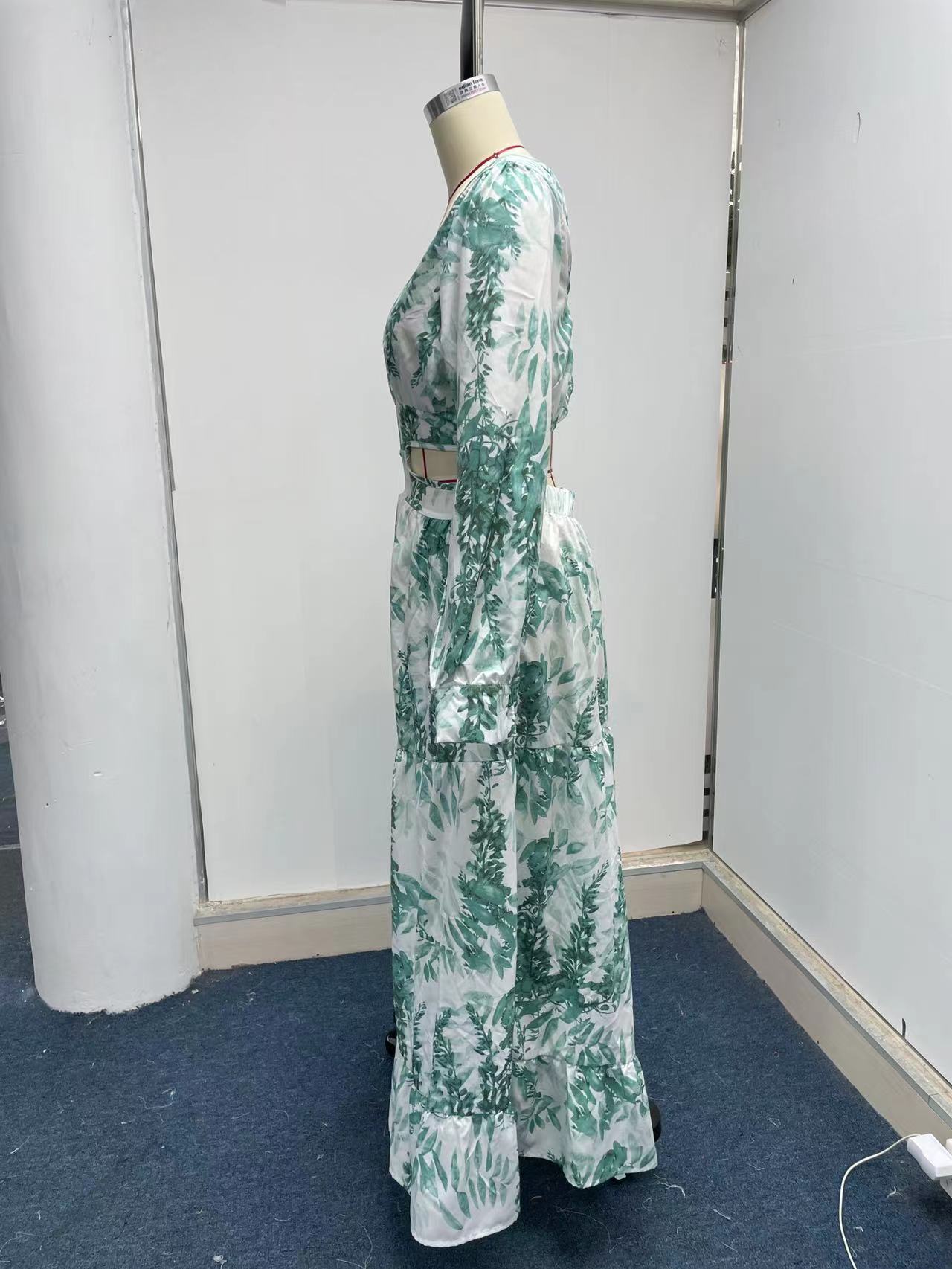 Women's A-line Skirt Elegant V Neck Printing Long Sleeve Printing Maxi Long Dress Daily display picture 22