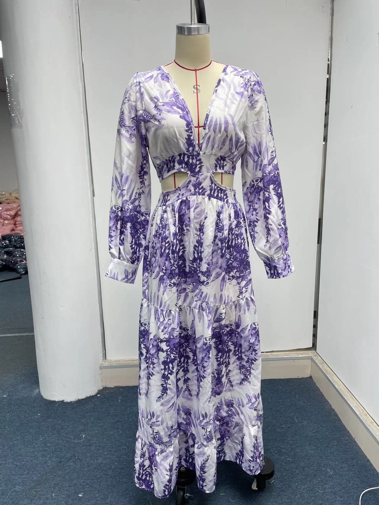 Women's A-line Skirt Elegant V Neck Printing Long Sleeve Printing Maxi Long Dress Daily display picture 14