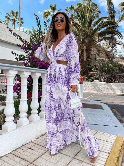 Women's A-line Skirt Elegant V Neck Printing Long Sleeve Printing Maxi Long Dress Daily display picture 1