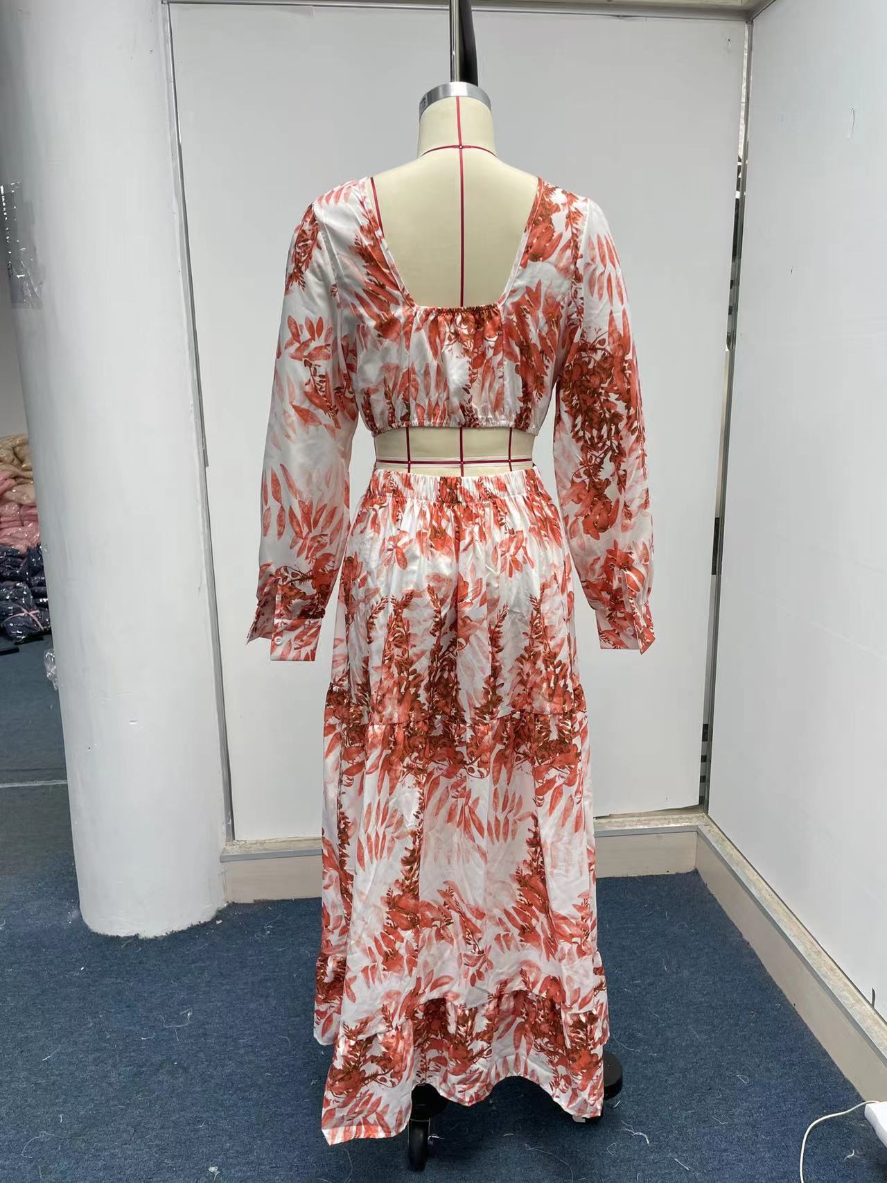 Women's A-line Skirt Elegant V Neck Printing Long Sleeve Printing Maxi Long Dress Daily display picture 18