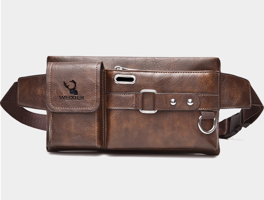 Men's Vintage Style Solid Color Pu Leather Waist Bags display picture 3