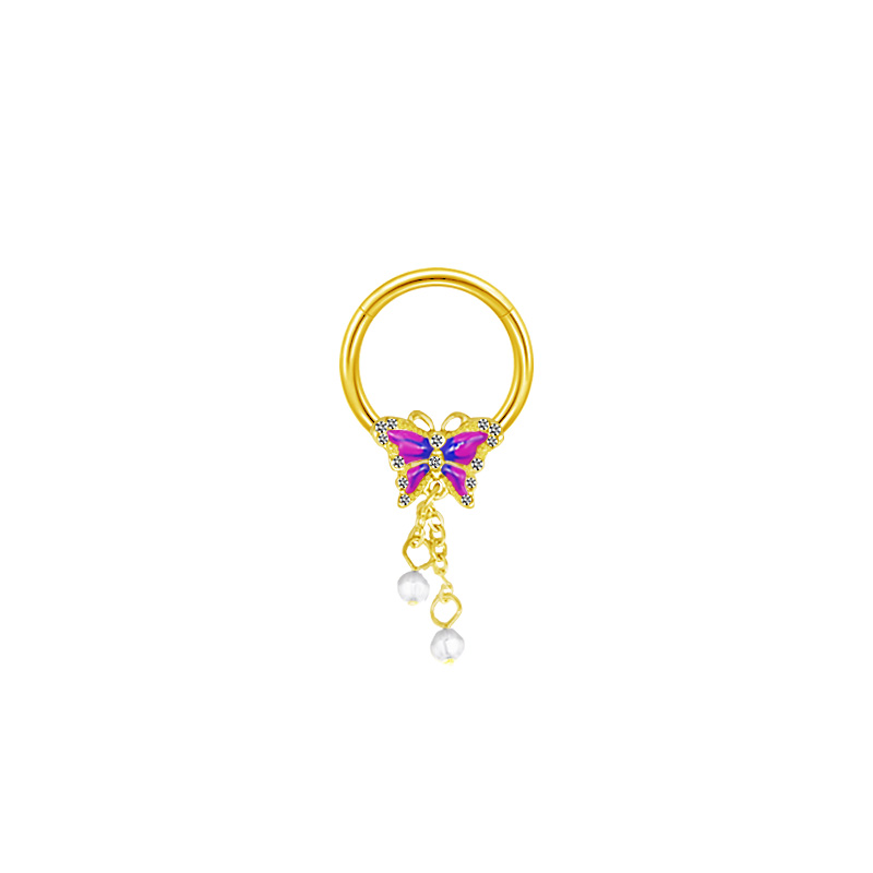 Casual Hip-hop Flower Butterfly Stainless Steel Copper White Gold Plated Gold Plated Rhinestones Nipple Ring In Bulk display picture 1