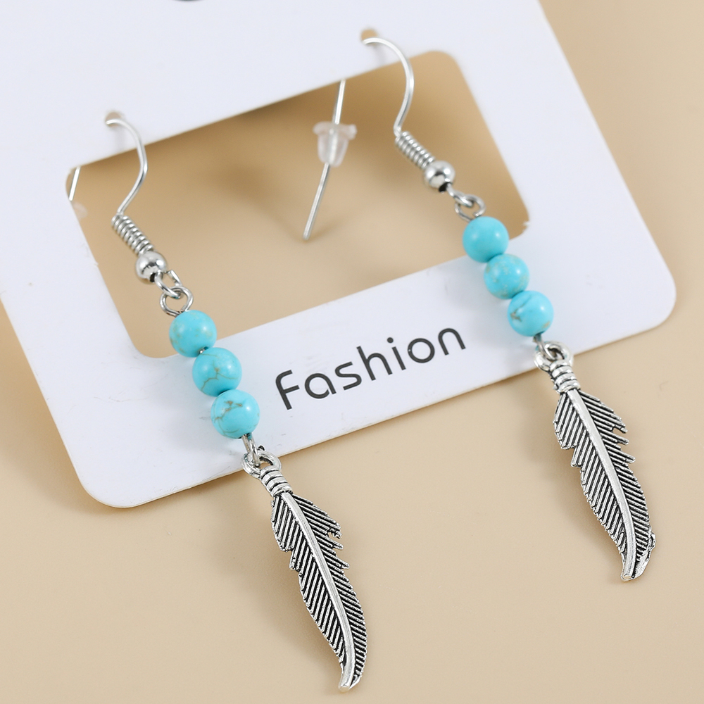 Fashion Feather Beaded Beaded Alloy Earrings display picture 5