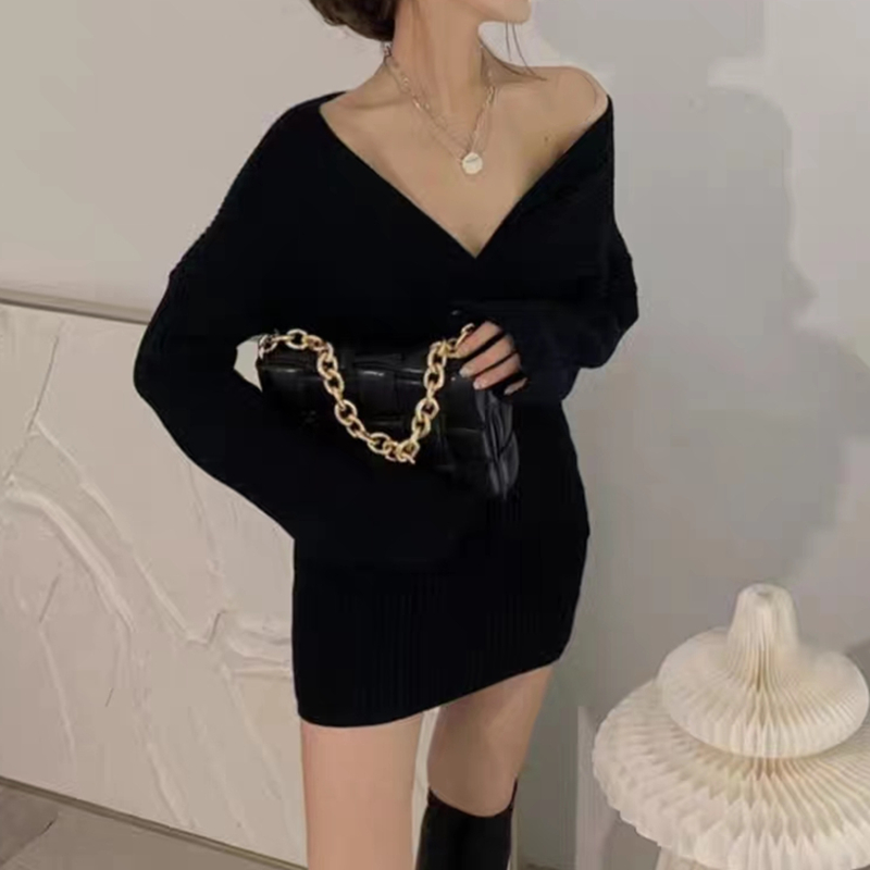 Women's Sweater Dress Casual Sexy V Neck Long Sleeve Solid Color Short Mini Dress Daily display picture 12