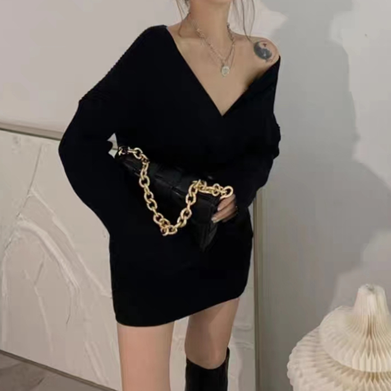 Women's Sweater Dress Casual Sexy V Neck Long Sleeve Solid Color Short Mini Dress Daily display picture 14