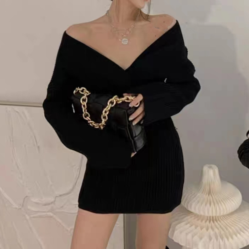 Women's Sweater Dress Casual Sexy V Neck Long Sleeve Solid Color Short Mini Dress Daily display picture 13