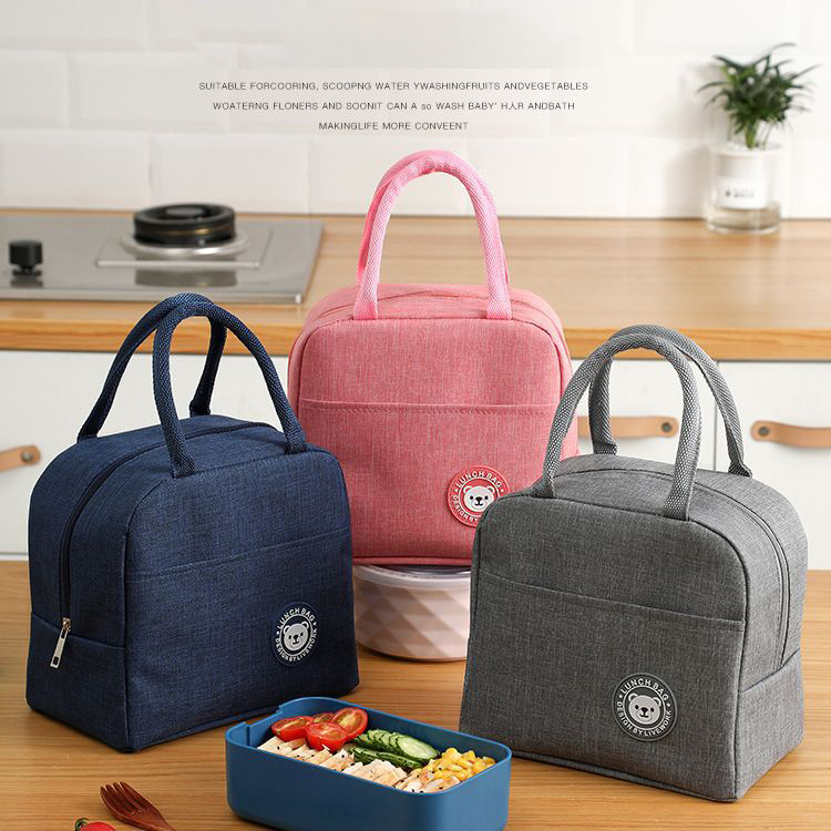 Enfants Adultes Polyester Couleur Unie Style Classique Tisser Carré Fermeture Éclair Sac À Lunch Sac À Main display picture 7