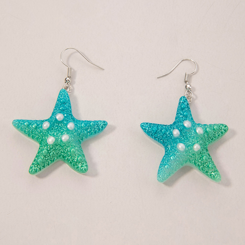 1 Pair Hawaiian Beach Starfish Inlay Alloy Artificial Pearls Resin Drop Earrings display picture 5