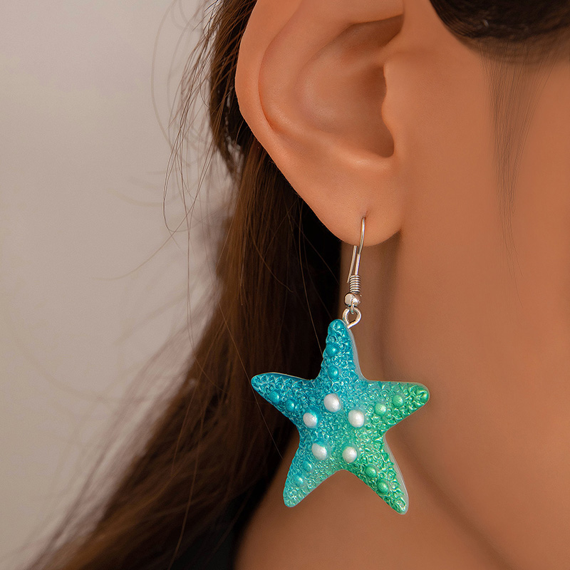 1 Pair Hawaiian Beach Starfish Inlay Alloy Artificial Pearls Resin Drop Earrings display picture 2