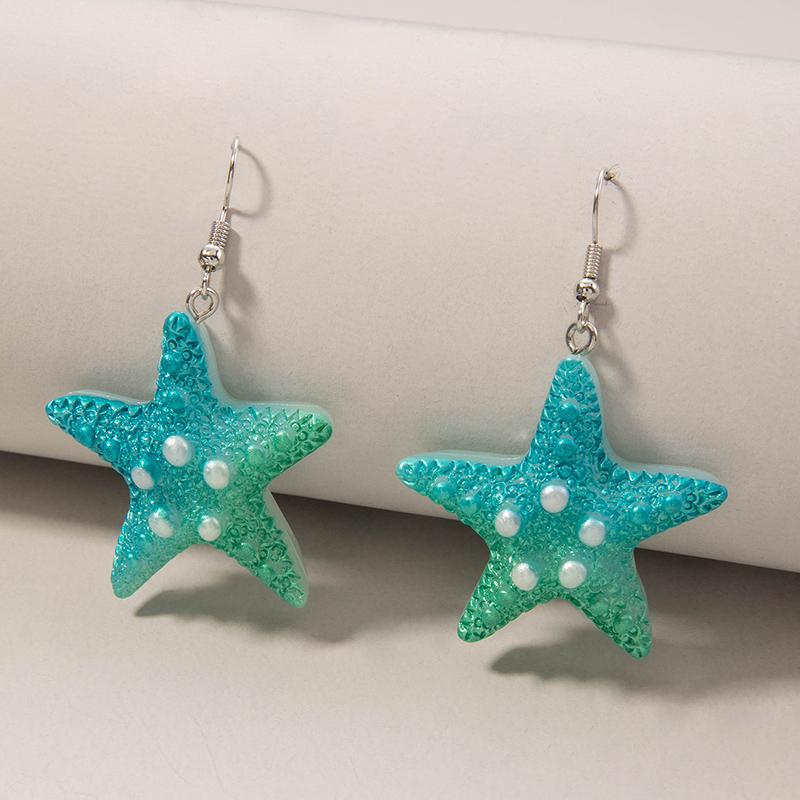 1 Pair Hawaiian Beach Starfish Inlay Alloy Artificial Pearls Resin Drop Earrings display picture 6