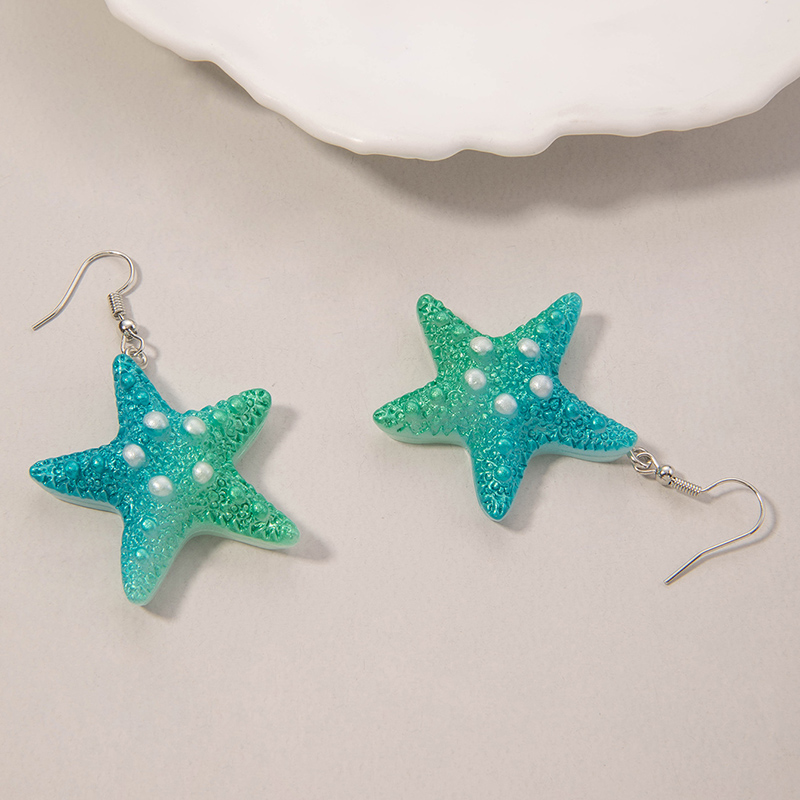 1 Pair Hawaiian Beach Starfish Inlay Alloy Artificial Pearls Resin Drop Earrings display picture 4