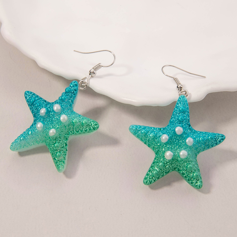 1 Pair Hawaiian Beach Starfish Inlay Alloy Artificial Pearls Resin Drop Earrings display picture 3