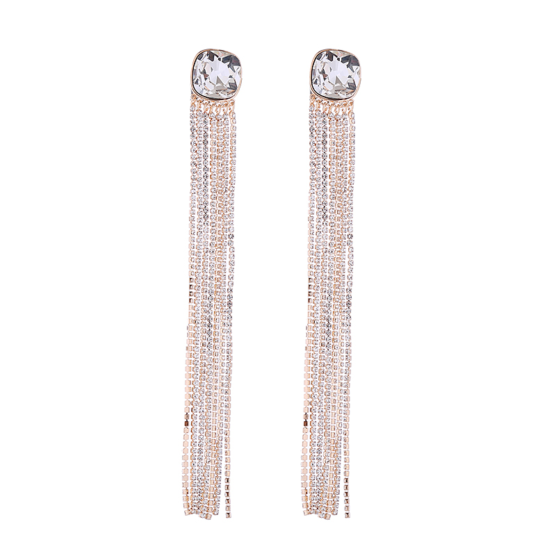 1 Pair Elegant Tassel Plating Inlay Alloy Rhinestones Gold Plated Silver Plated Drop Earrings display picture 7