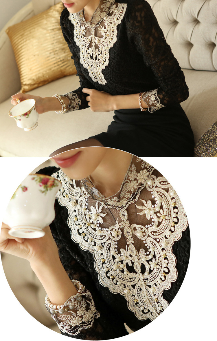 Women's Blouse Long Sleeve Blouses Lace Transparent Elegant Basic Classic Style Simple Solid Color display picture 13