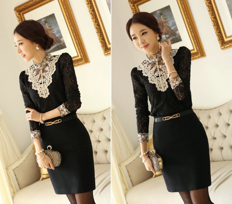 Women's Blouse Long Sleeve Blouses Lace Transparent Elegant Basic Classic Style Simple Solid Color display picture 7