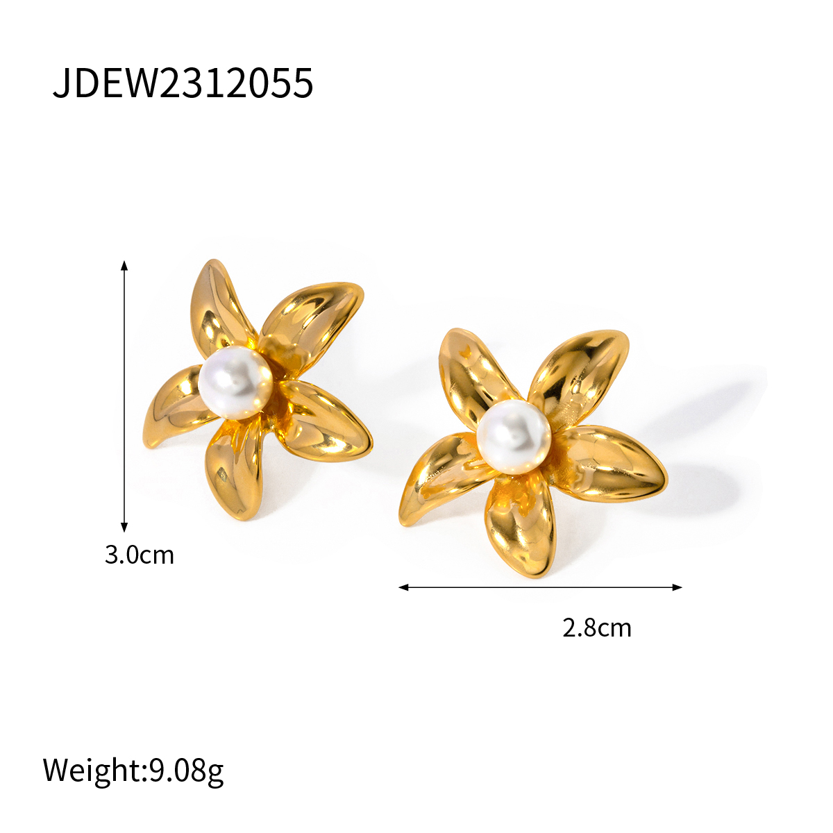 1 Pair IG Style Simple Style Flower Inlay 304 Stainless Steel Pearl 18K Gold Plated Ear Studs display picture 3