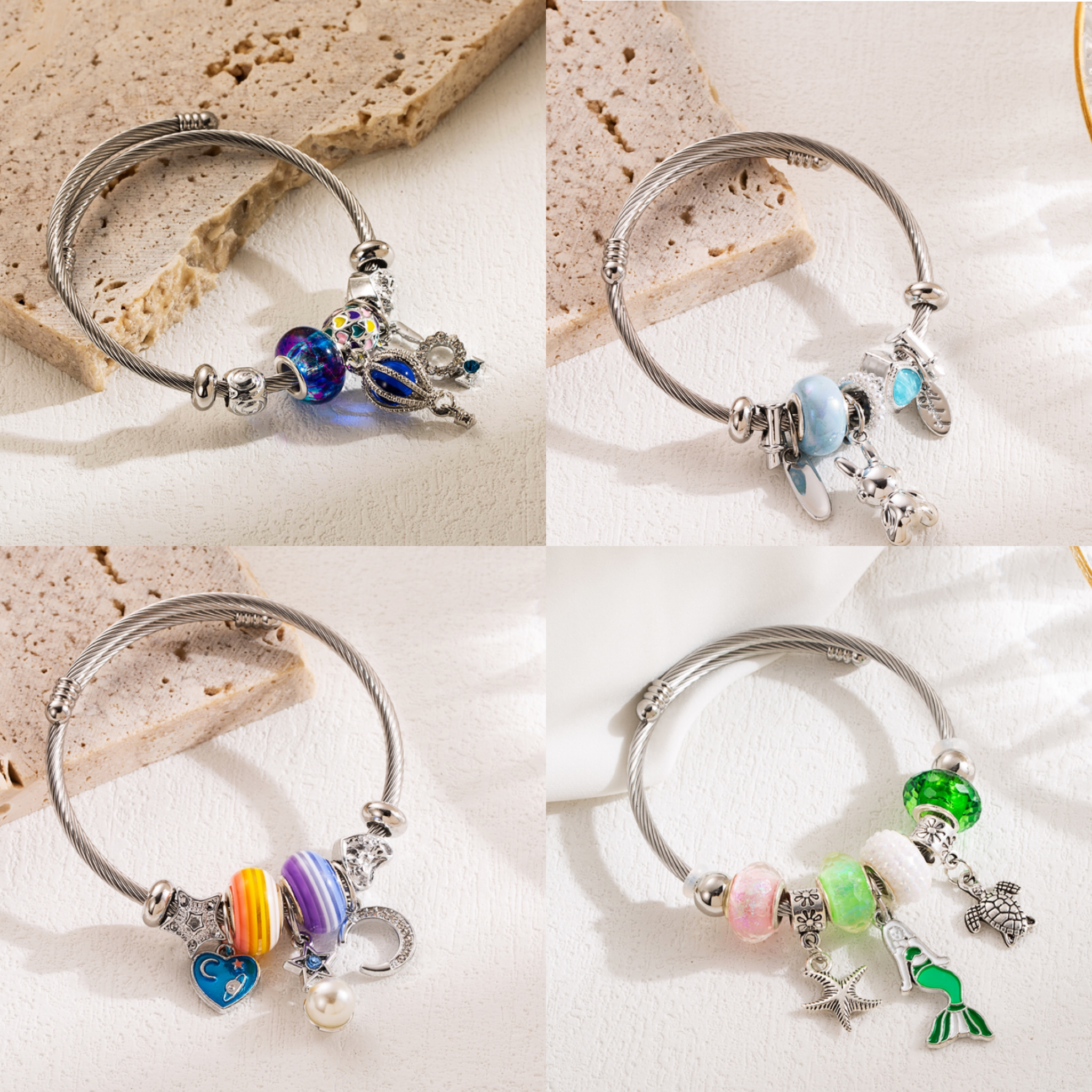Simple Style Commute Starfish Bear Mermaid Zircon 304 Stainless Steel Alloy Wholesale Bangle display picture 5