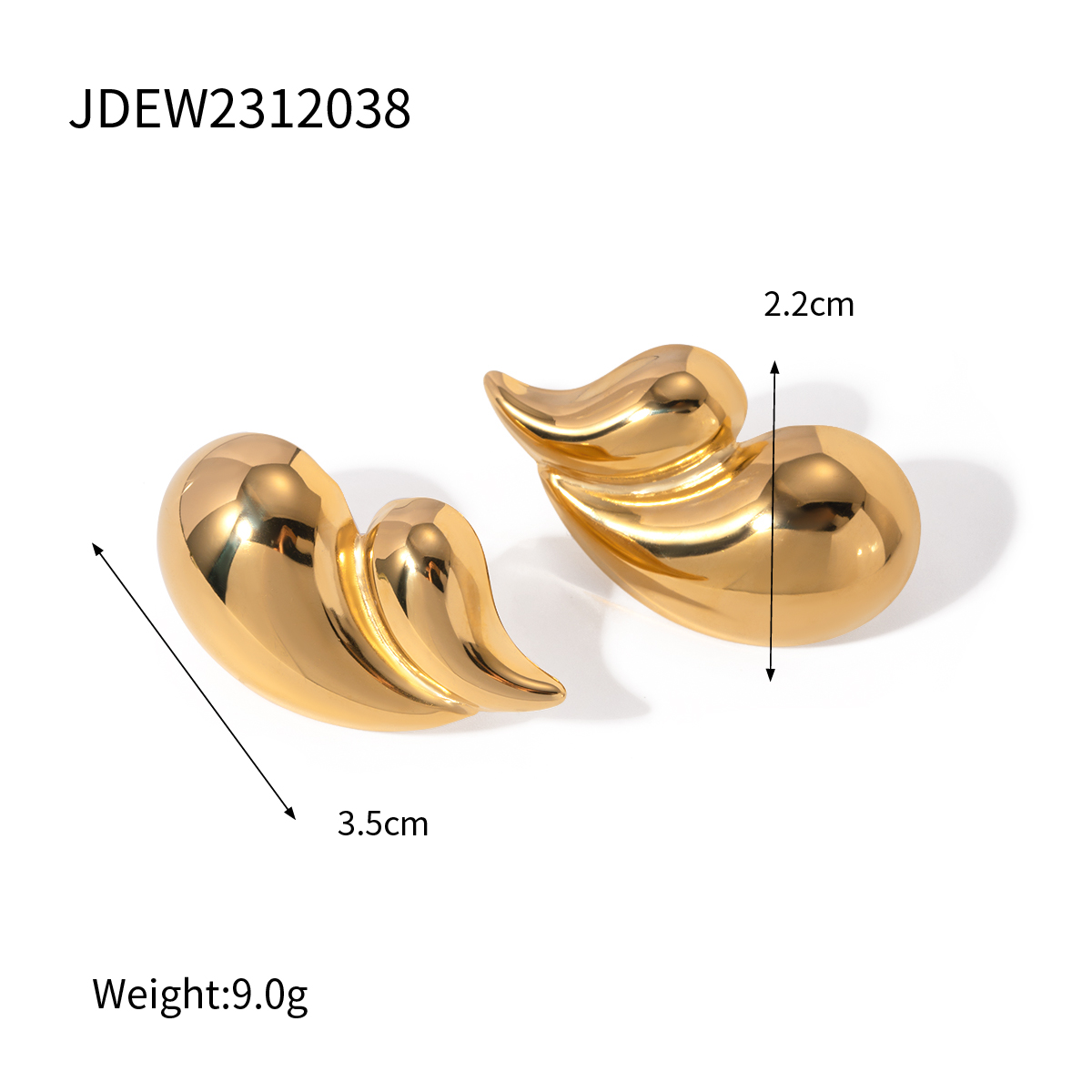 1 Pair IG Style Simple Style Water Droplets 304 Stainless Steel 18K Gold Plated Ear Studs display picture 4